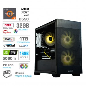 Računalnik MEGA MT S7X R9-5950X/RTX5060Ti-16GB/32GB/1TB/750W/Brez OS/RGB + Estetski napajalni kabli [Rumena / Črna]