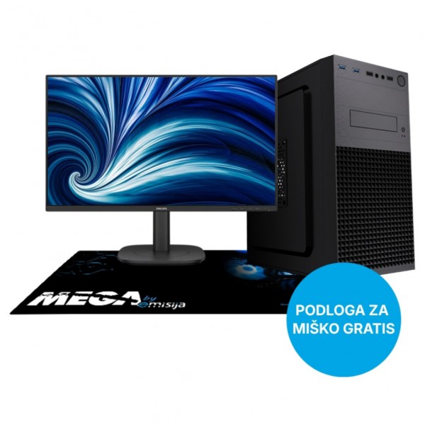 Računalnik MEGA MT S4 Ultra 5 225/Intel grafika/16GB-DDR5/500GB/450W/Win11Home črna + Monitor Philips 24" - FHD + Podloga za miško GRATIS