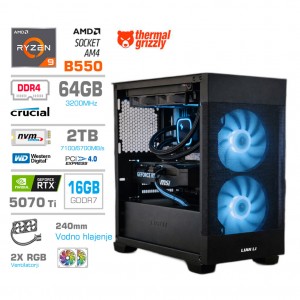 Računalnik MEGA MT S7X R9-5950X/RTX5070Ti/64GB/2TB/750W/Brez OS/črna RGB + Estetski napajalni kabli [Vijola / Črna]
