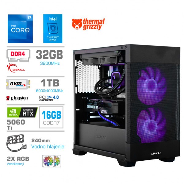 Računalnik MEGA MT S7X i7-12700K/RTX5060Ti-16GB/32GB/1TB-4.0/750W/Brez OS/črna RGB + Estetski napajalni kabli [Vijolična / Črna)