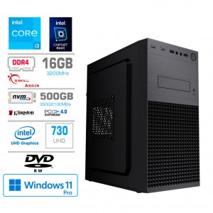 Računalnik MEGA MT S4 i3-13100/Intel 730/16GB/500GB-4.0/DVDRW/450W/Win11Pro
