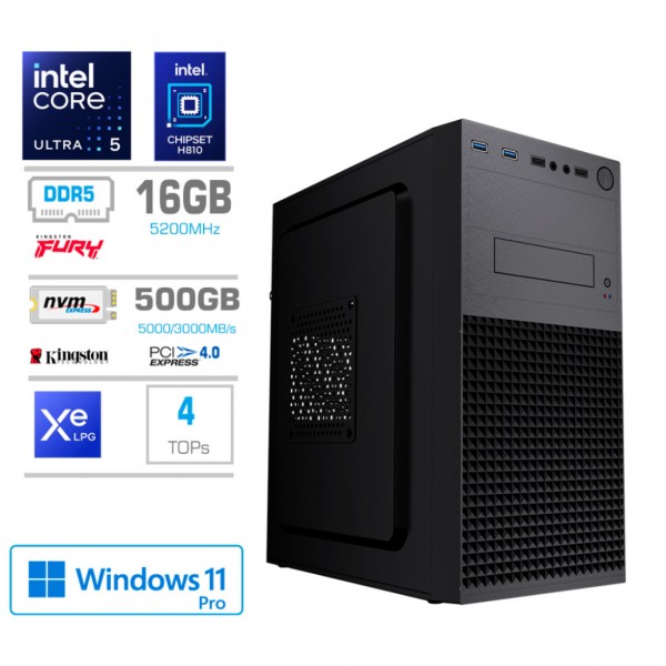 Računalnik MEGA MT S4 Ultra 5 225/Intel grafika/16GB-DDR5/500GB/450W/Win11Pro