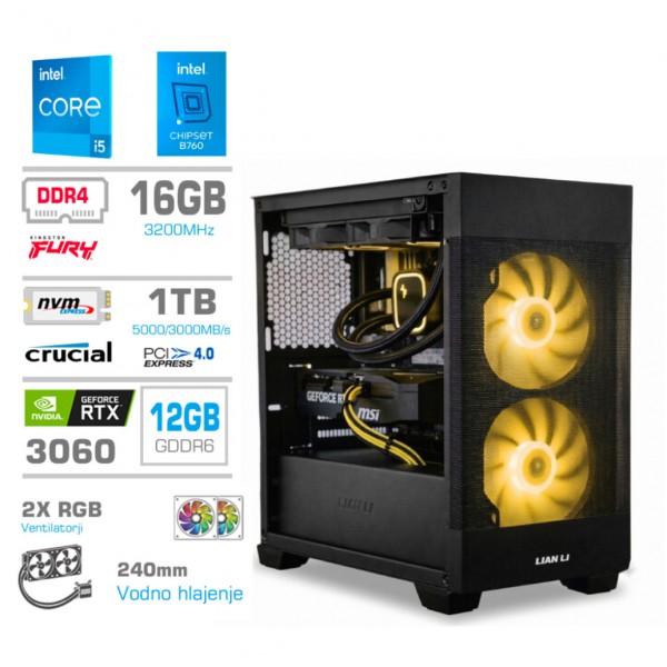 Računalnik MEGA MT S7X i5-14400F/RTX3060/16GB/1TB/750W/Brez OS/črna RGB + Estetski napajalni kabli [Rumena / Črna]