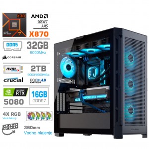 Računalnik MEGA TWR S11 R7-7800X3D/RTX5080/32GB-DDR5/2TB/1050W/Brez OS/črna RGB + Estetski napajalni kabli [Svetlo modra / Črna]