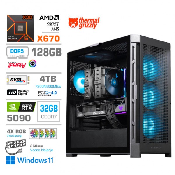 Računalnik MEGA TWR S11 R9-9950X3D/RTX5090/128GB-DDR5/4TB-4.0/1050W/Win11Home/črna RGB
