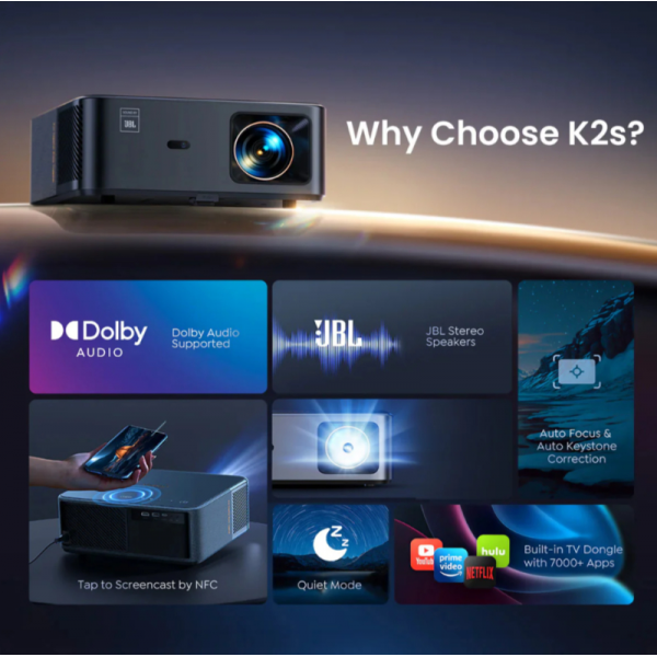 Yaber pametni projektor K2s pro Sound by JBL Google TV