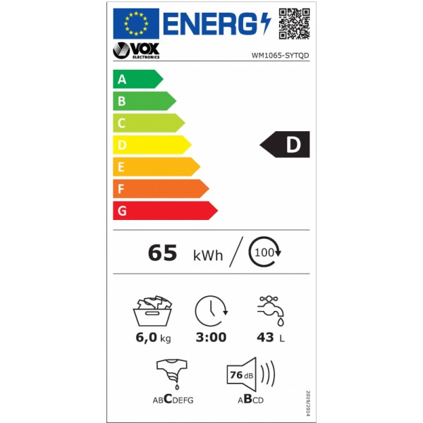 VOX Pralni stroj WM 1065-SYTQD [D, 6 kg, 1000 o/min, 15 pr., slim]