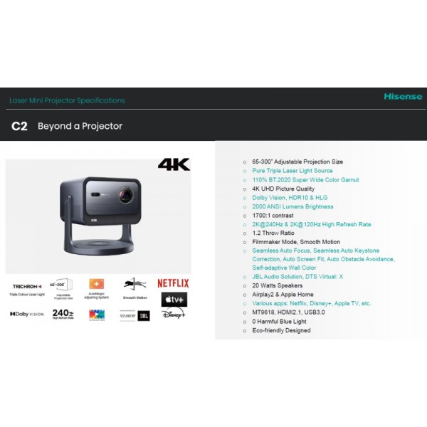 Hisense pametni 4K mini projektor C2 Hisense pametni 4K mini projektor C2