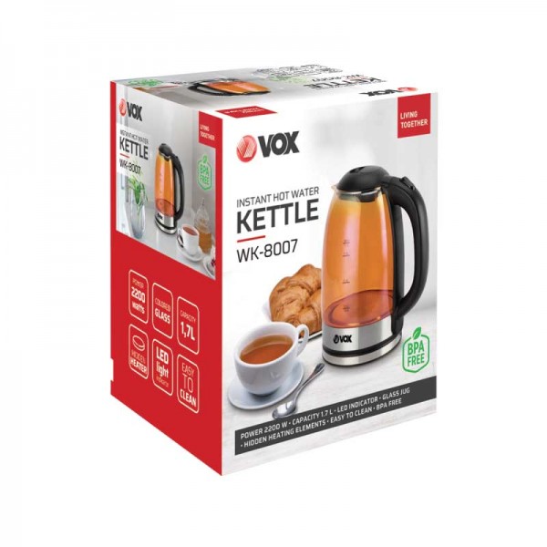 VOX Grelnik vode WK-8007 [1,7 L, steklo, LED osvetlitev]
