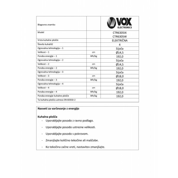 VOX kombinirani štedilnik GTR 6315IX (3x plin, 1x elektrika)