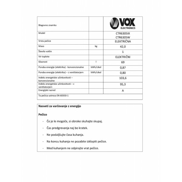 VOX kombinirani štedilnik GTR 6315IX (3x plin, 1x elektrika)