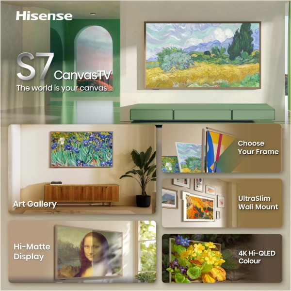 HISENSE TV QLED 55S7S Canvas 4K TV, 144 Hz HISENSE TV QLED 55S7S Canvas 4K TV, 144 Hz
