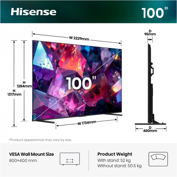 HISENSE QLED TV 100E7S PRO Smart TV 4K 144 Hz