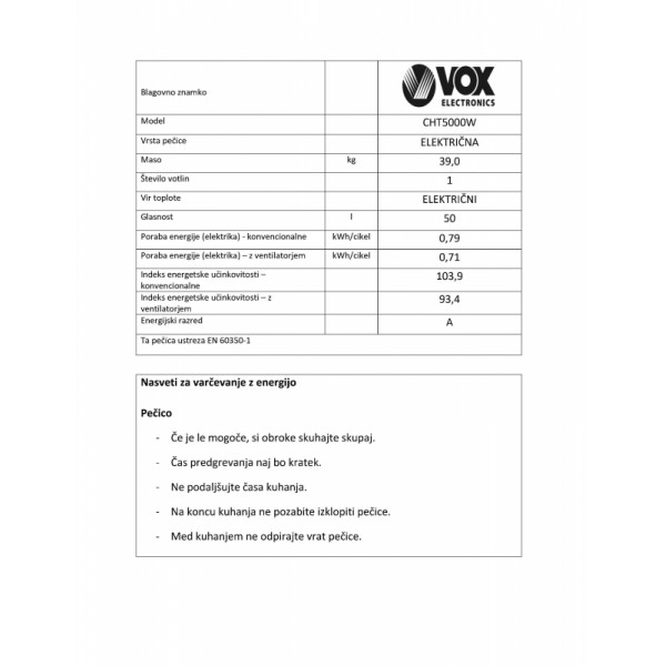 VOX steklokeramični štedilnik CHT 5000 W (4x steklokeramika)