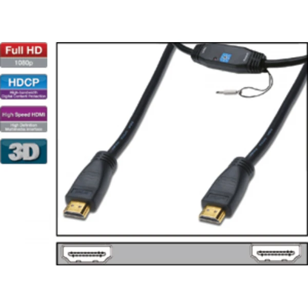 HDMI/A kabel 19 Pol moški - moški z ojačevalcem 10m Digitus