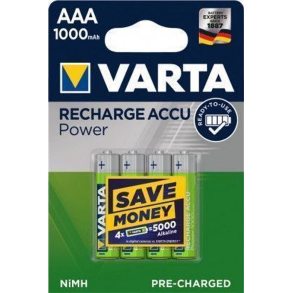 Polnilne baterije VARTA AAA 1,2V, 1000mAh, 4 pack