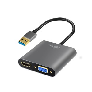 USB 3.0 adapter USB-A/M na HDMI-A/F + VGA/F, 1080p, črn, 0,15 m