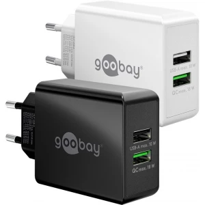 Napajalni adapter dvojni USB-A 2.0 in QC 3.0 hitri polnilnik 28W, do 3A, črn