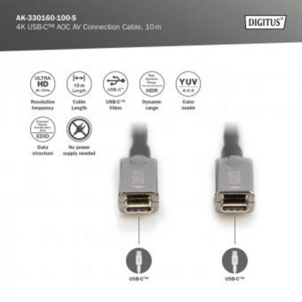 Digitus USB kabel USB 3.2 gen. 2 (USB 3.1 gen. 2) USB-C®, USB-C® vtič 10 m črna AK-330160-100-S