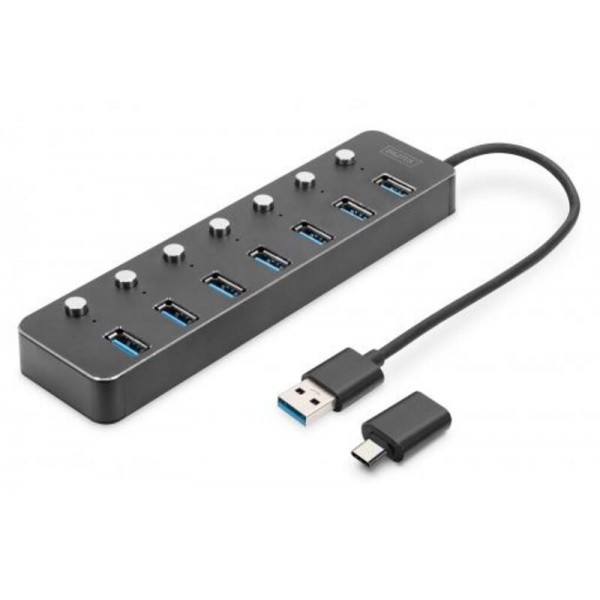 DIGITUS USB 3.0 Hub, 7-port, preklopljiv, aluminijasto ohišje