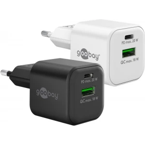 Napajalni adapter dvojni USB-A 2.0 in QC 3.0 hitri polnilnik NANO 20W, do 3A, bel