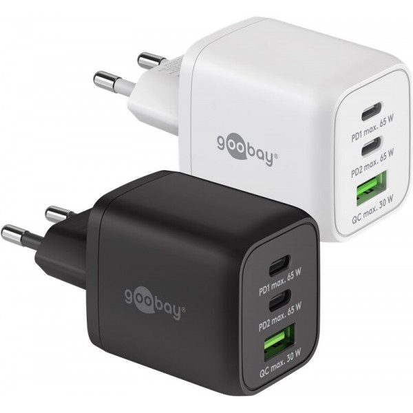 Napajalni adapter GeN NANO multiport USB QC 3.0 in 2x USB-C™ hitri polnilnik 65W, do 3A, črn