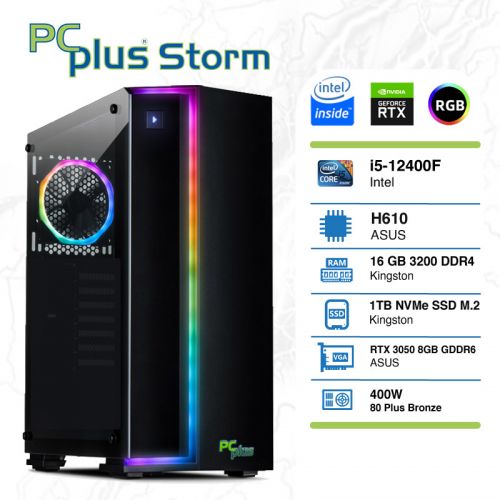 PCPLUS Storm i5-12400F 16GB 1TB NVMe SSD GeForce RTX 3050 8GB RGB gaming namizni računalnik